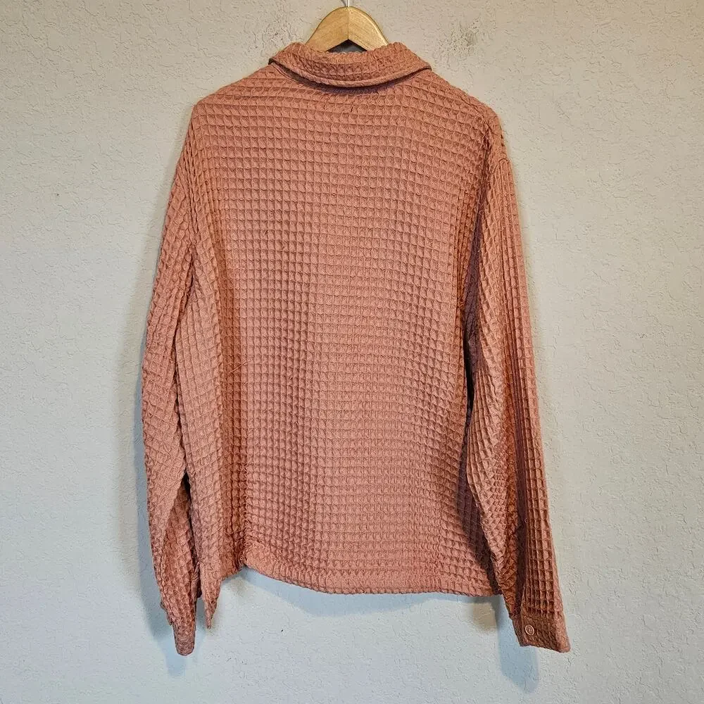 Urban Outfitters Standard Cloth Waffle‎ Knit Zip Shirt Peach Men's XXL NWT FLAW